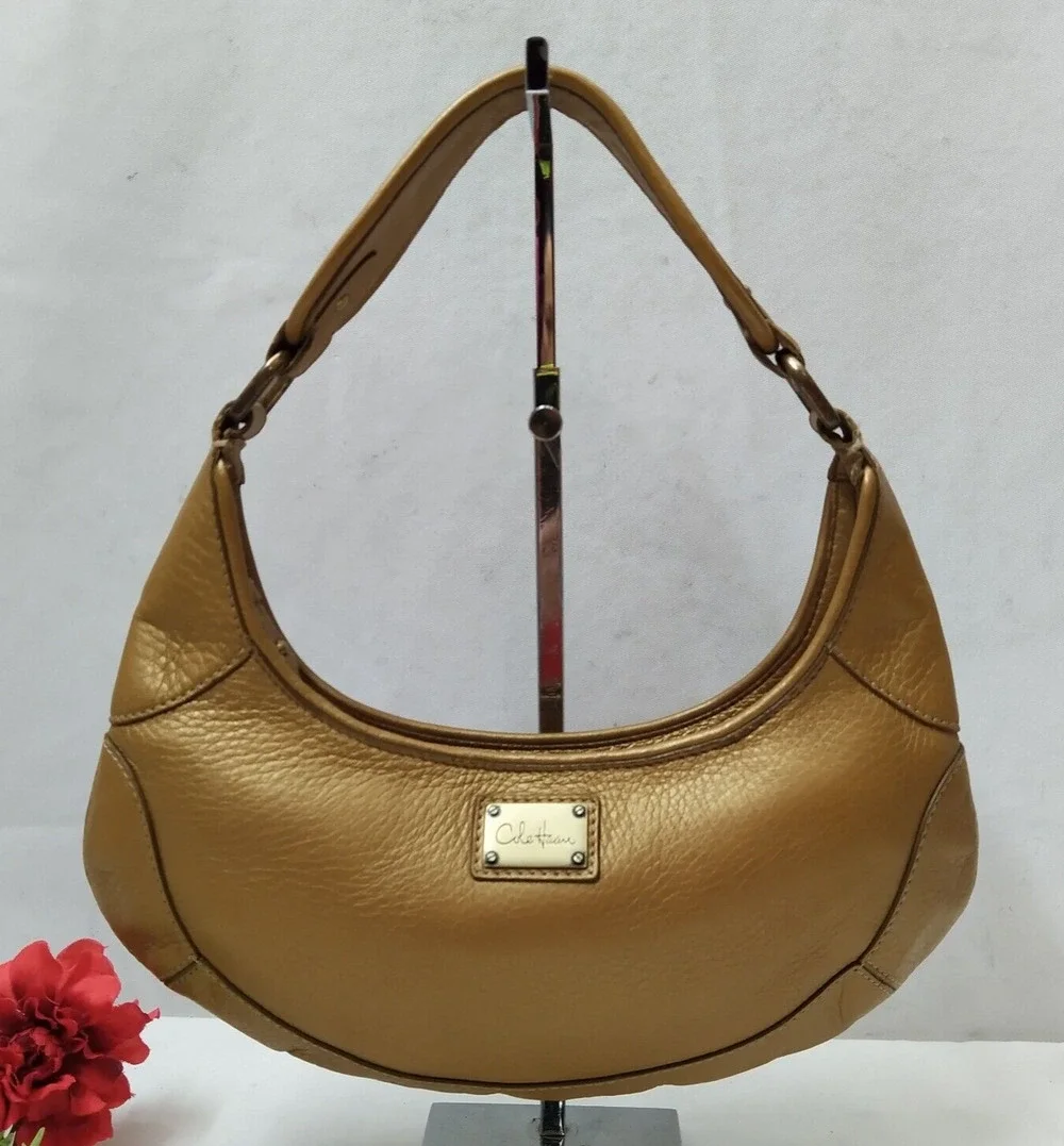 Cole Haan Metallic Brown Leather Zipper Closure Hobo Shoulder Bag